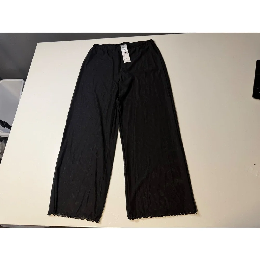 Art Class Girls Black Sheer Mesh Cover Up Pants Wide Leg Lettuce Edge PID-WRY226